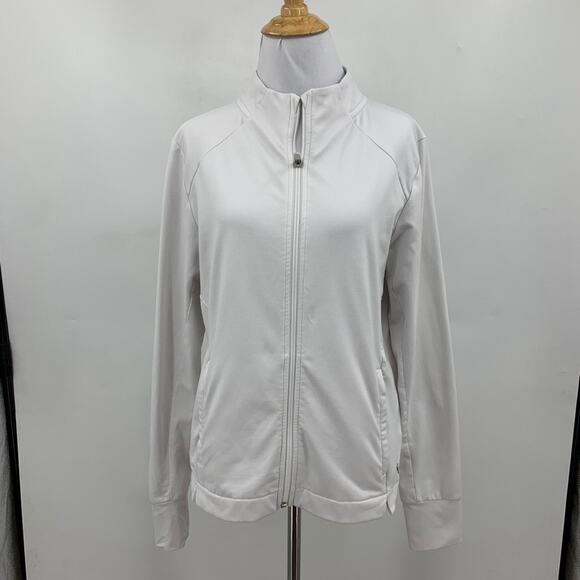 Puma Jacket Womens M Medium White Fleece Lined Full Zip Mock Wind Warm Up Golf - Picture 2 of 13